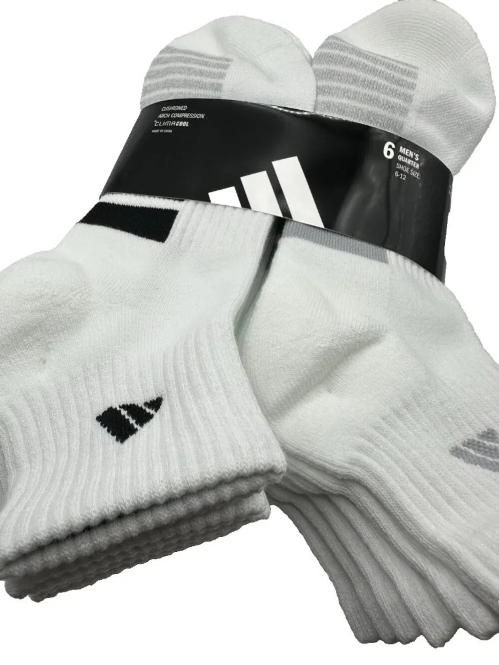 Adidas Men's Quarter Ankle Soft Dry White Socks 6 Pairs Shoe Size 6-12